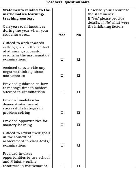 Appendix 1: Teachers' questionnaire