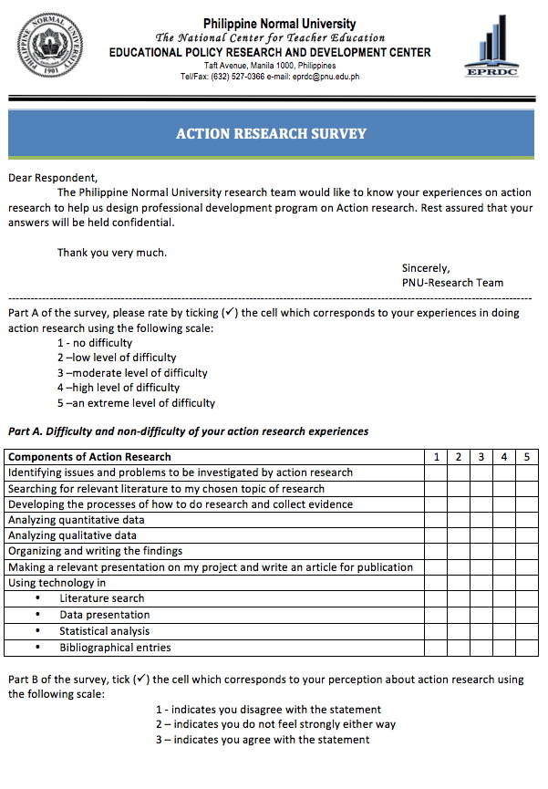 Appendix: Action research survey, part A